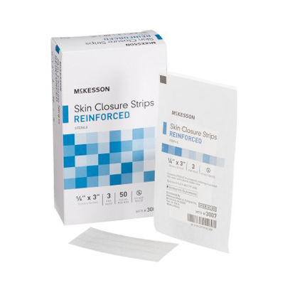 Picture of Skin Closure Strip McKesson 1/4 X 3 Inch Nonwoven Material Reinforced Strip White3007