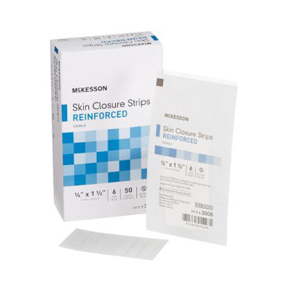 Picture of Skin Closure Strip McKesson 1/4 X 1-1/2 Inch Nonwoven Material Reinforced Strip White3008