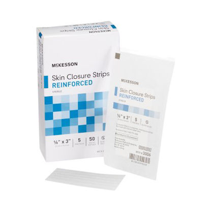 Picture of Skin Closure Strip McKesson 1/8 X 3 Inch Nonwoven Material Reinforced Strip White3006