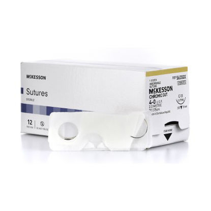 Picture of Suture with Needle McKesson Absorbable Uncoated Undyed Suture Chromic Gut Size 4 - 0 30 Inch Suture 1-Needle 19 mm Length 3/8 Circle Reverse Cutting NeedleS635GX
