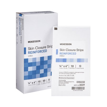 Picture of Skin Closure Strip McKesson 1/4 X 4 Inch Nonwoven Material Reinforced Strip White3009