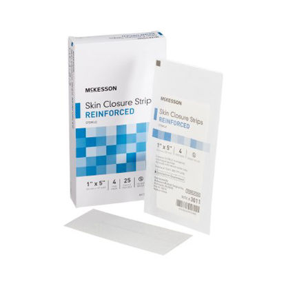 Picture of Skin Closure Strip McKesson 1 X 5 Inch Nonwoven Material Reinforced Strip White3011