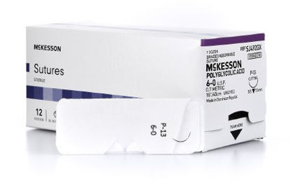 Picture of Suture with Needle McKesson Absorbable Uncoated Undyed Suture Braided Polyglycolic Acid Suture Size 6 - 0 18 Inch Suture 1-Needle 13 mm Length 3/8 Circle Reverse Cutting NeedleSJ492GX