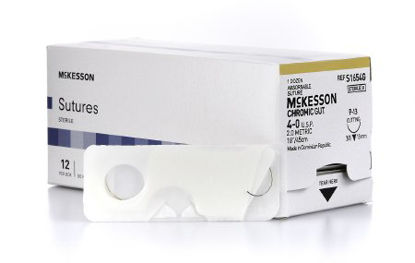 Picture of Suture with Needle McKesson Absorbable Uncoated Black Suture Chromic Gut Size 4 - 0 18 Inch Suture 1-Needle 13 mm Length 3/8 Circle Reverse Cutting NeedleS1654G