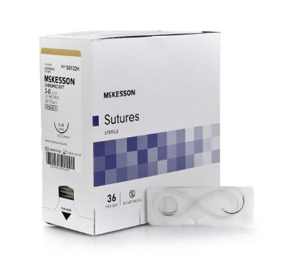 Picture of Suture with Needle McKesson Absorbable Uncoated Black Suture Chromic Gut Size 3 - 0 30 Inch Suture 1-Needle 26 mm Length 1/2 Circle Taper Point NeedleSG122H
