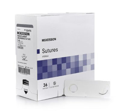 Picture of Suture with Needle McKesson Absorbable Uncoated Clear Suture Monofilament Size 3 - 0 18 Inch Suture 1-Needle 19 mm Length 3/8 Circle Reverse Cutting NeedleSZ497G
