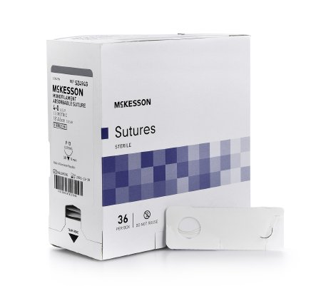 Picture of Suture with Needle McKesson Absorbable Uncoated Clear Suture Monofilament Size 4 - 0 18 Inch Suture 1-Needle 13 mm Length 3/8 Circle Reverse Cutting NeedleSZ494G
