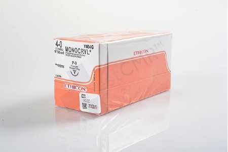 Picture of Suture with Needle Monocryl™ Absorbable Uncoated Violet Suture Monofilament Poliglecaprone Size 4 - 0 18 Inch Suture 1-Needle 13 mm Length 3/8 Circle Precision Point - Reverse Cutting NeedleY464G