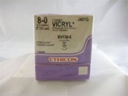 Picture of Suture with Needle Coated Vicryl™ Absorbable Coated Violet Suture Braided Polyglactin 910 Size 8 - 0 5 Inch Suture 1-Needle 6.5 mm Length 3/8 Circle Taper Point NeedleJ401G