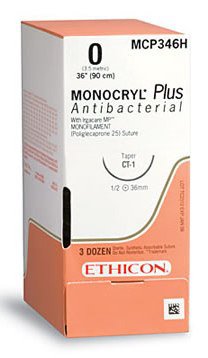 Picture of Antibacterial Suture with Needle Monocryl™ Plus Absorbable Uncoated Undyed Suture Poliglecaprone 25 with Irgacare MP Antibacterial Suture Size 3 - 0 27 Inch Suture 1-Needle 19 mm Length 3/8 Circle Precision Point - Reverse Cutting NeedleMCP427H