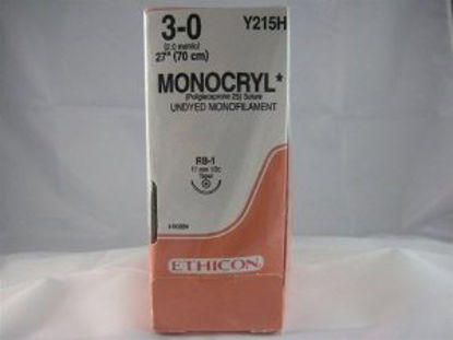 Picture of Suture with Needle Monocryl™ Absorbable Uncoated Undyed Suture Monofilament Poliglecaprone Size 3 - 0 27 Inch Suture 1-Needle 17 mm Length 1/2 Circle Taper Point NeedleY215H