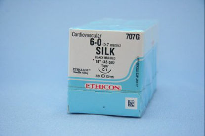 Picture of Suture with Needle Perma-Hand™ Nonabsorbable Coated Black Suture Braided Silk Size 6 - 0 18 Inch Suture 1-Needle 12 mm Length 3/8 Circle Taper Point Needle707G