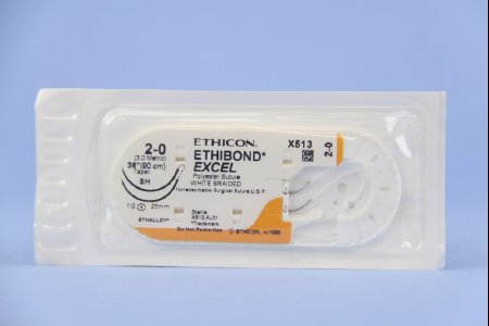 Picture of Suture with Needle Ethibond Nonabsorbable Coated White Suture Braided Polyester Size 2 - 0 36 Inch Suture Double-Armed 26 mm Length 1/2 Circle Taper Point NeedleX513H