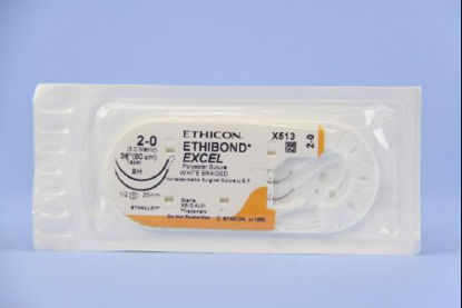 Picture of Suture with Needle Ethibond Nonabsorbable Coated White Suture Braided Polyester Size 2 - 0 36 Inch Suture Double-Armed 26 mm Length 1/2 Circle Taper Point NeedleX513H
