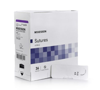 Picture of Suture with Needle McKesson Absorbable Uncoated Undyed Suture Braided Polyglycolic Acid Suture Size 4 - 0 30 Inch Suture 1-Needle 19 mm Length 3/8 Circle Reverse Cutting NeedleSJ422H