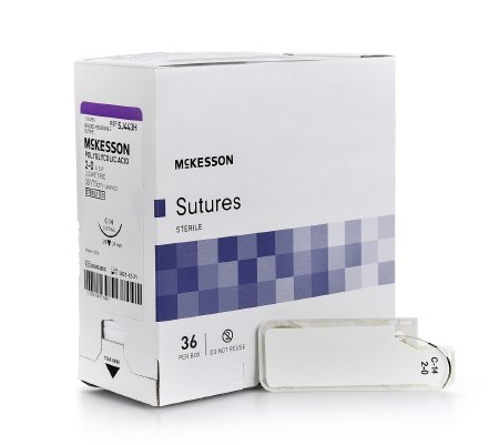Picture of Suture with Needle McKesson Absorbable Uncoated Undyed Suture Braided Polyglycolic Acid Suture Size 2 - 0 30 Inch Suture 1-Needle 24 mm Length 3/8 Circle Reverse Cutting NeedleSJ443H