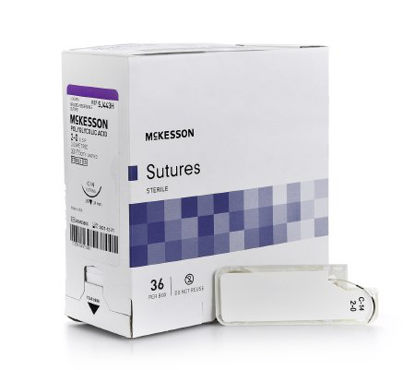Picture of Suture with Needle McKesson Absorbable Uncoated Undyed Suture Braided Polyglycolic Acid Suture Size 2 - 0 30 Inch Suture 1-Needle 24 mm Length 3/8 Circle Reverse Cutting NeedleSJ443H