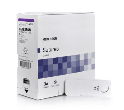 Picture of Suture with Needle McKesson Absorbable Uncoated Undyed Suture Braided Polyglycolic Acid Suture Size 3 - 0 30 Inch Suture 1-Needle 19 mm Length 3/8 Circle Reverse Cutting NeedleSJ423H
