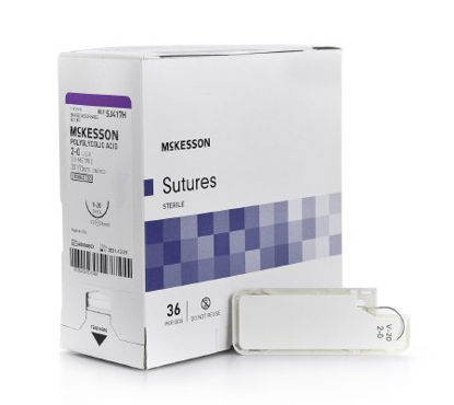 Picture of Suture with Needle McKesson Absorbable Uncoated Undyed Suture Braided Polyglycolic Acid Suture Size 2 - 0 30 Inch Suture 1-Needle 26 mm Length 1/2 Circle Taper Point NeedleSJ417H