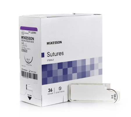 Picture of Suture with Needle McKesson Absorbable Uncoated Undyed Suture Braided Polyglycolic Acid Suture Size 2 - 0 30 Inch Suture 1-Needle 37 mm Length 1/2 Circle Taper Point NeedleSJ259H
