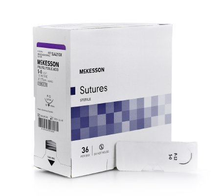 Picture of Suture with Needle McKesson Absorbable Uncoated Undyed Suture Braided Polyglycolic Acid Suture Size 5 - 0 30 Inch Suture 1-Needle 19 mm Length 3/8 Circle Reverse Cutting NeedleSJ421GX