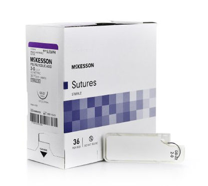 Picture of Suture with Needle McKesson Absorbable Uncoated Undyed Suture Braided Polyglycolic Acid Suture Size 2 - 0 30 Inch Suture 1-Needle 27 mm Length 1/2 Circle Taper Point NeedleSJ269H