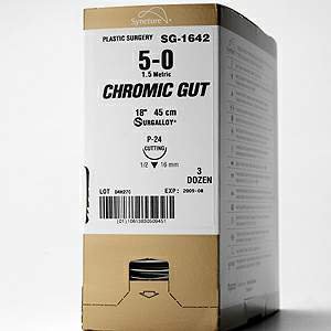Picture of Suture with Needle Premium Absorbable Uncoated Undyed Suture Chromic Gut Size 4 - 0 18 Inch Suture 1-Needle 19 mm Length 3/8 Circle Reverse Cutting NeedleSG-5637G