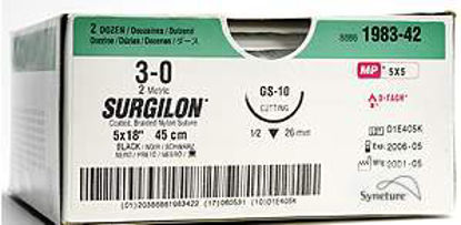 Picture of Suture with Needle Surgilon™ Nonabsorbable Coated White Suture Braided Nylon Size 3 - 0 18 Inch Suture 1-Needle 19 mm Length 3/8 Circle Reverse Cutting NeedleSBS-1883G