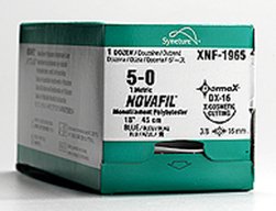 Picture of Suture with Needle Novafil™ Nonabsorbable Uncoated Blue Suture Monofilament Polybutester Size 6 - 0 12 Inch Suture Double-Armed 8 mm Length 1/4 Circle Spatula NeedlePB-6713K