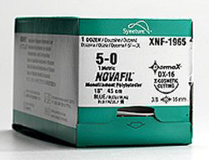 Picture of Suture with Needle Novafil™ Nonabsorbable Uncoated Blue Suture Monofilament Polybutester Size 6 - 0 12 Inch Suture Double-Armed 8 mm Length 1/4 Circle Spatula NeedlePB-6713K