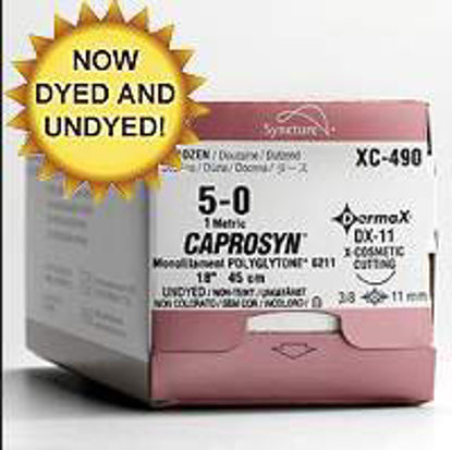 Picture of Suture with Needle Caprosyn™ Absorbable Uncoated Undyed Suture Monofilament Polyester Size 4 - 0 18 Inch Suture 1-Needle 19 mm Length 3/8 Circle Reverse Cutting NeedleSC-5617G