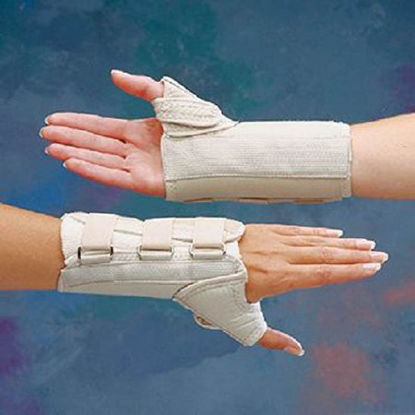 Picture of Wrist Brace with Thumb Spica Rolyan® D-Ring™ Original Aluminum / Cotton / Polyester Right Hand Beige SmallA6154