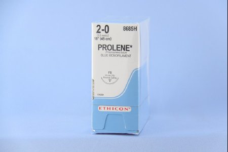 Picture of Suture with Needle Prolene™ Nonabsorbable Uncoated Blue Suture Monofilament Polypropylene Suture Size 2 - 0 18 Inch Suture 1-Needle 26 mm Length 3/8 Circle Reverse Cutting Needle8685H