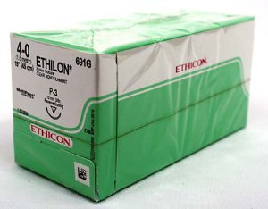 Picture of Suture with Needle Ethilon™ Nonabsorbable Uncoated Clear Suture Monofilament Nylon Size 4 - 0 18 Inch Suture 1-Needle 13 mm Length 3/8 Circle Precision Point - Reverse Cutting Needle691G