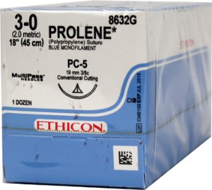 Picture of Suture with Needle Prolene™ Nonabsorbable Uncoated Blue Suture Monofilament Polypropylene Suture Size 3 - 0 18 Inch Suture 1-Needle 19 mm Length 3/8 Circle Precision Cosmetic - Conventional Cutting PRIME Needle8632G