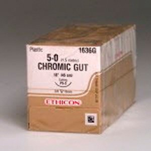 Picture of Suture with Needle Absorbable Uncoated Undyed Suture Chromic Gut Size 5 - 0 18 Inch Suture 1-Needle 16 mm Length 3/8 Circle Reverse Cutting Needle1636G