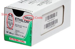 Picture of Suture with Needle Ethilon™ Nonabsorbable Uncoated Black Suture Monofilament Nylon Size 4 - 0 18 Inch Suture 1-Needle 16 mm Length 1/2 Circle Reverse Cutting Needle1662G