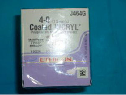 Picture of Suture with Needle Coated Vicryl™ Absorbable Coated Violet Suture Braided Polyglactin 910 Size 4 - 0 18 Inch Suture 1-Needle 13 mm Length 3/8 Circle Reverse Cutting NeedleJ464G