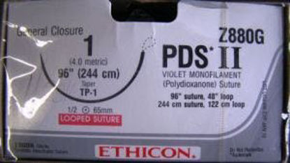 Picture of Suture with Needle PDS™ II Absorbable Uncoated Violet Suture Monofilament Polydioxanone Size 1 48 Inch Suture 1-Needle 65 mm Length 1/2 Circle Taper Point NeedleZ880G