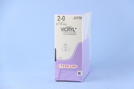 Picture of Suture with Needle Coated Vicryl™ Absorbable Coated Violet Suture Braided Polyglactin 910 Size 2 - 0 27 Inch Suture 1-Needle 26 mm Length 1/2 Circle Taper Point NeedleJ317H