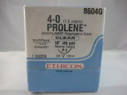 Picture of Suture with Needle Prolene™ Nonabsorbable Uncoated Clear Suture Monofilament Polypropylene Suture Size 4 - 0 18 Inch Suture 1-Needle 13 mm Length 3/8 Circle Precision Point - Reverse Cutting Needle8604G