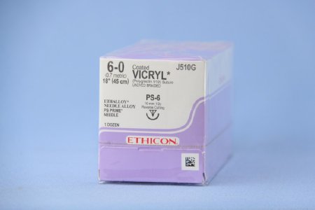 Picture of Suture with Needle Coated Vicryl™ Absorbable Coated Undyed Suture Braided Polyglactin 910 Size 6 - 0 18 Inch Suture 1-Needle 11 mm Length 1/2 Circle Reverse Cutting NeedleJ510G