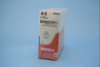 Picture of Suture with Needle Monocryl™ Absorbable Uncoated Undyed Suture Monofilament Poliglecaprone Size 4 - 0 27 Inch Suture 1-Needle 24 mm Length 3/8 Circle Precision Point - Reverse Cutting NeedleY935H