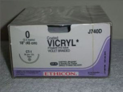Picture of Suture with Needle Coated Vicryl™ Absorbable Coated Violet Suture Braided Polyglactin 910 Size 0 18 Inch Suture 1-Needle 36 mm Length 1/2 Circle Taper Point NeedleJ740D