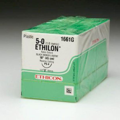 Picture of Suture with Needle Ethilon™ Nonabsorbable Uncoated Black Suture Monofilament Nylon Size 5 - 0 18 Inch Suture 1-Needle 16 mm Length 1/2 Circle Reverse Cutting Needle1661G