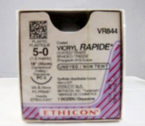 Picture of Suture with Needle Coated Vicryl™ Rapide Absorbable Coated Undyed Suture Braided Polyglactin 910 Size 5 - 0 18 Inch Suture 1-Needle 16 mm Length 3/8 Circle Precision Cosmetic - Conventional Cutting PRIME NeedleVR844