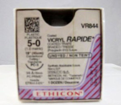 Picture of Suture with Needle Coated Vicryl™ Rapide Absorbable Coated Undyed Suture Braided Polyglactin 910 Size 5 - 0 18 Inch Suture 1-Needle 16 mm Length 3/8 Circle Precision Cosmetic - Conventional Cutting PRIME NeedleVR844