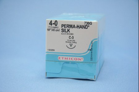 Picture of Suture with Needle Perma-Hand™ Nonabsorbable Coated Black Suture Braided Silk Size 4 - 0 18 Inch Suture 1-Needle 13 mm Length 3/8 Circle Reverse Cutting Needle736G
