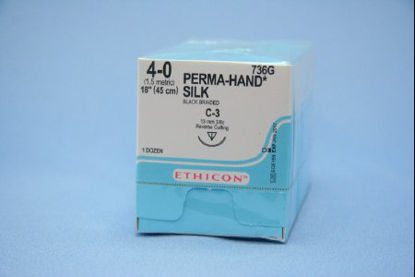 Picture of Suture with Needle Perma-Hand™ Nonabsorbable Coated Black Suture Braided Silk Size 4 - 0 18 Inch Suture 1-Needle 13 mm Length 3/8 Circle Reverse Cutting Needle736G