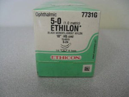 Picture of Suture with Needle Ethilon™ Nonabsorbable Uncoated Black Suture Monofilament Nylon Size 5 - 0 18 Inch Suture Double-Armed 8 mm Length 1/4 Circle Spatula Needle7731G